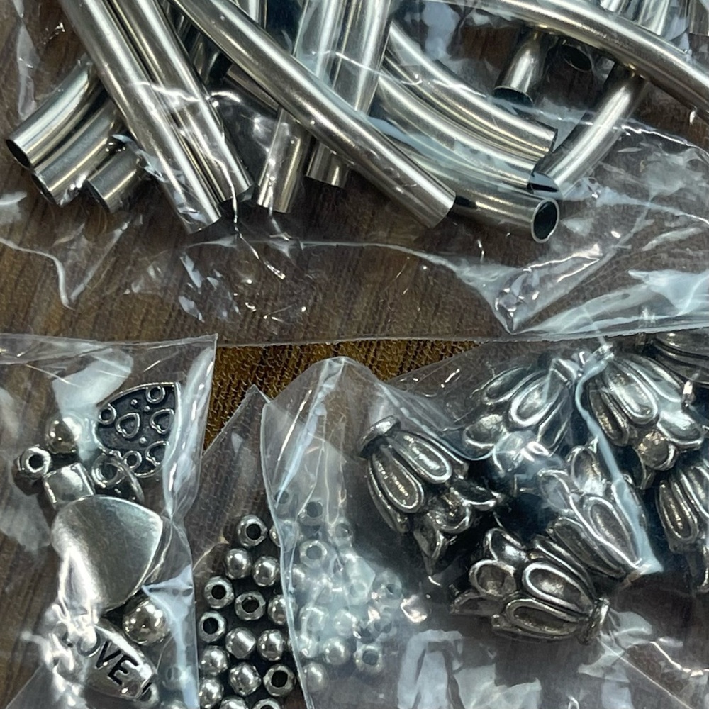 Silver Tone Bead Caps & Tubes Jewelry Findings Set Craft Bead Lot